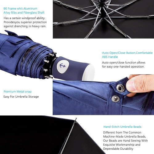 Miniatura 5 de FDJASGY - Sombrilla de viaje plegable y compacta, con apertura y cierre automático, para resistente al viento, a la lluvia y al 99.9% de protección