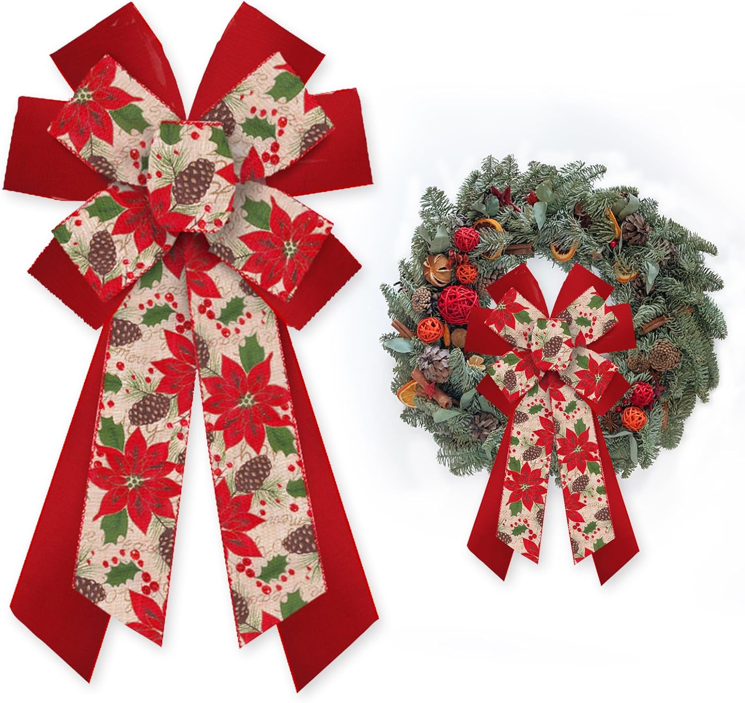 Glodecart Large Christmas Bow for Wreath, Red Velvet