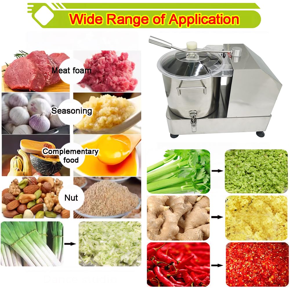 Procesador de alimentos comerciales de 9L Cortador de verduras de carne de acero inoxidable Cortador de alimentos multifuncional Molinillo de carne Batidor de albóndigas Batidora eléctrica 8