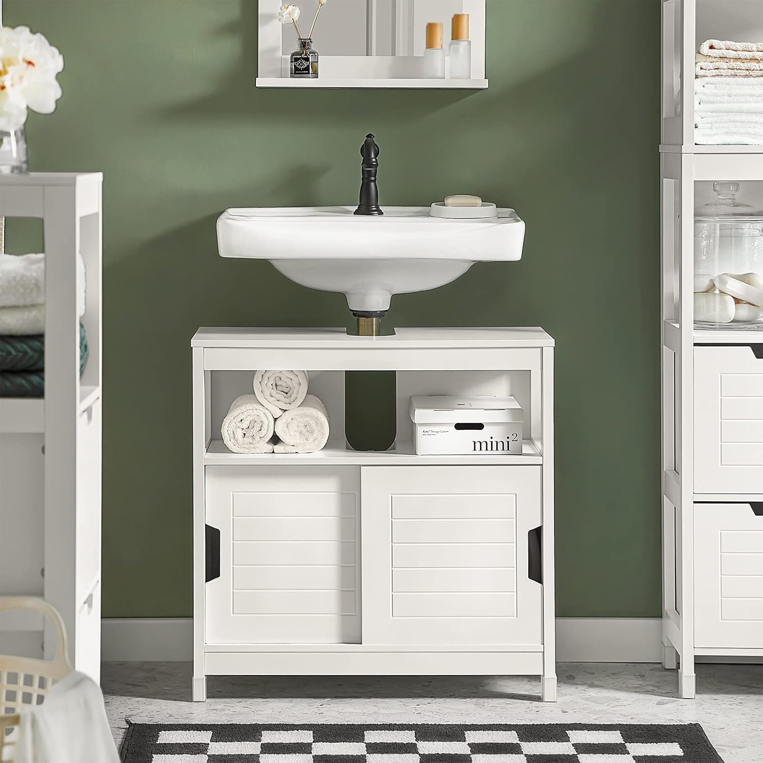SoBuy Under-Sink Cabinet FRG128-W with sliding doors and open shelf