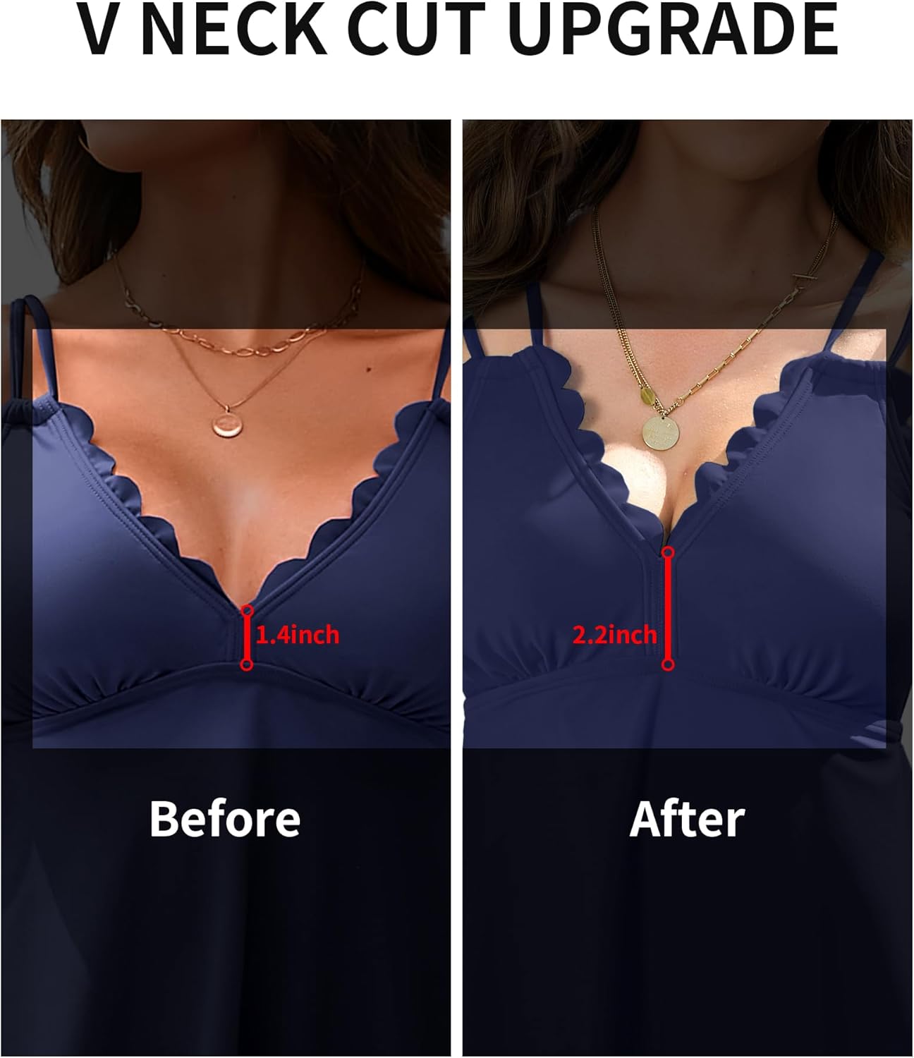 ANFILIA Two Piece Tankini Swimsuits for Women Scallop Trim V Neck Tankini Top with Bottom Tummy Control Bathing Suit - Image 4