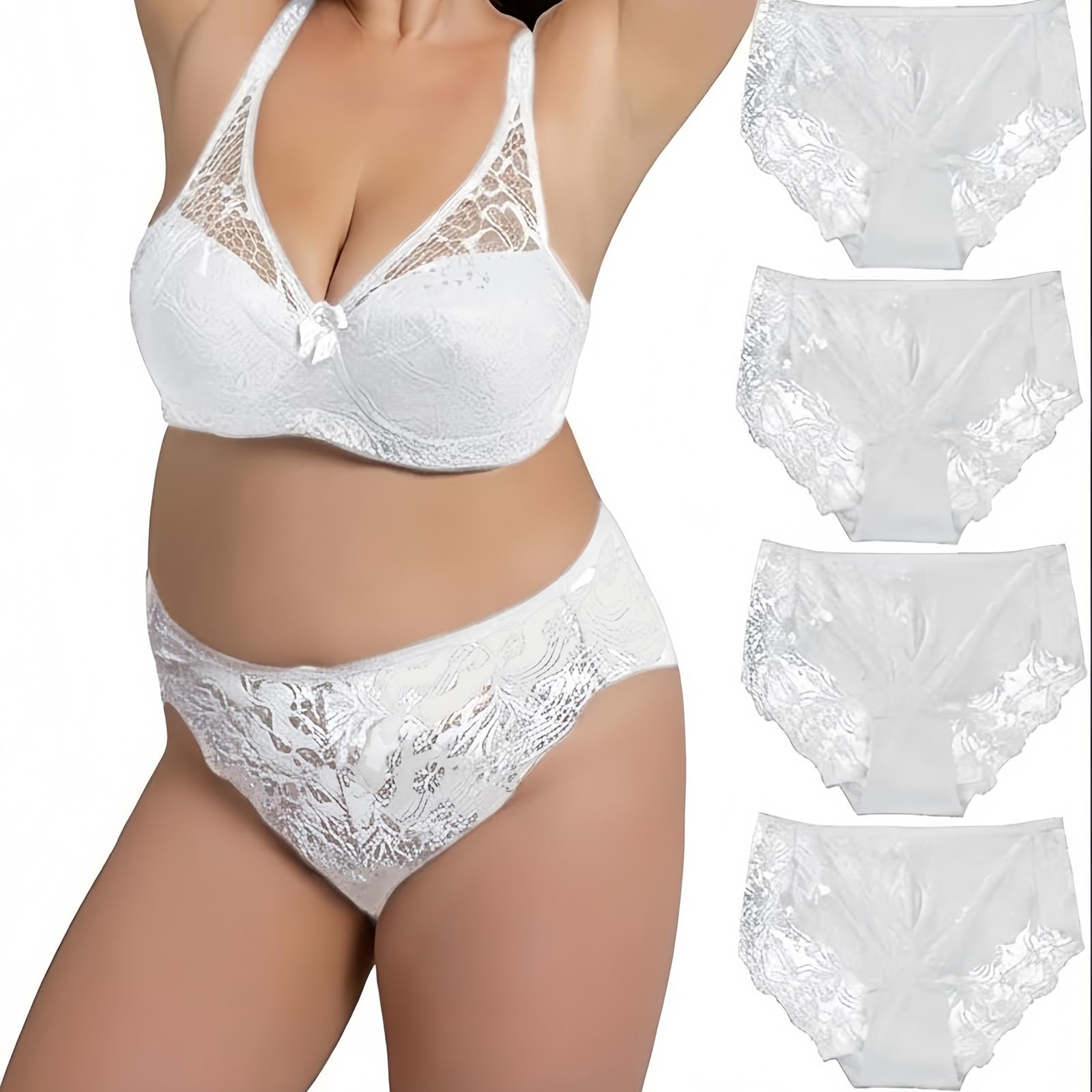 Alleen Unterhosen Damen Spitze, Hohe Taille Seamless Slips Damen Große Größen Taillenslips Weich Unterwäsche Frauen Set