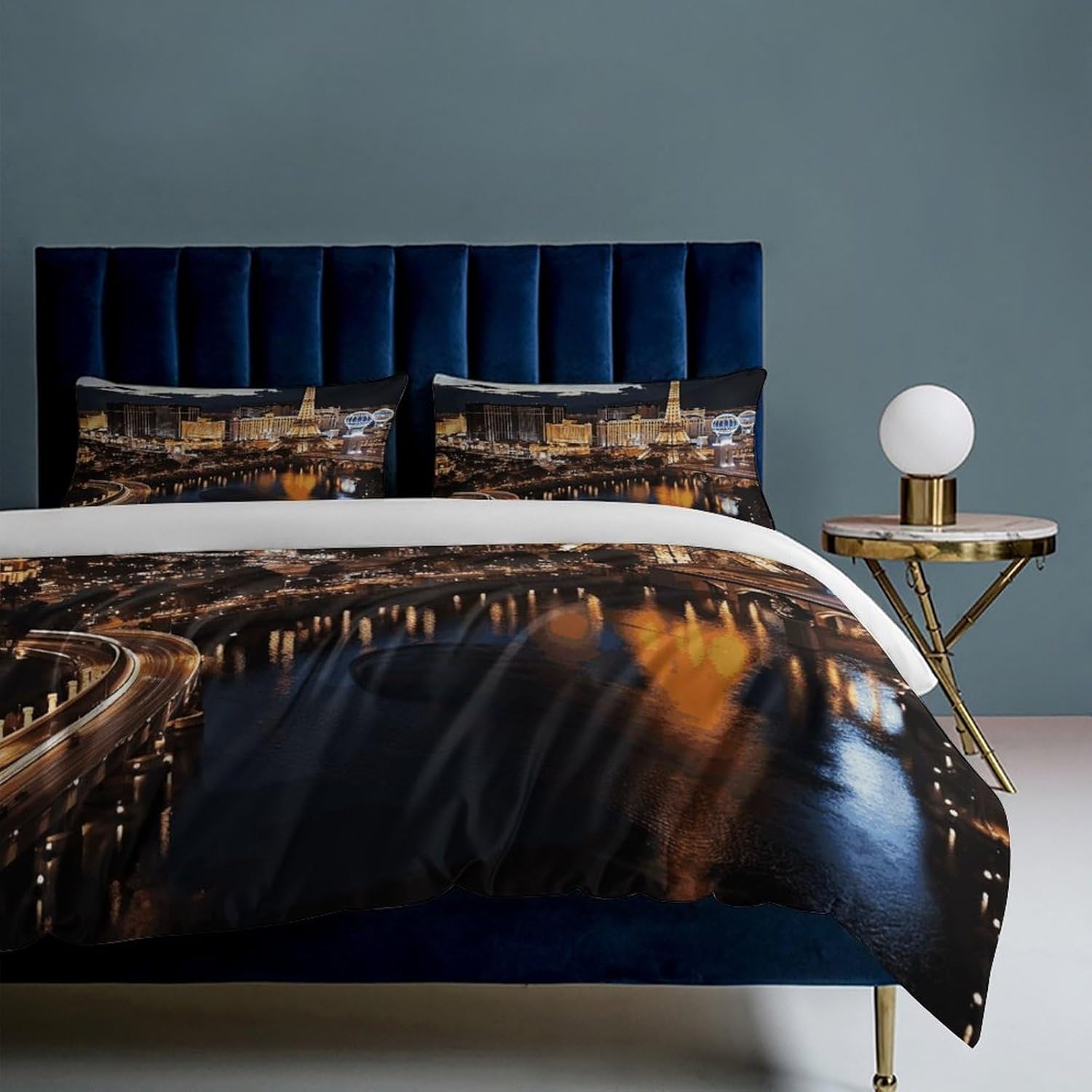 Queen Comforter Set Las Vegas Night View Soft Bedding for All Season 3 Pieces 1 Comforter and 2 Pillow Shams