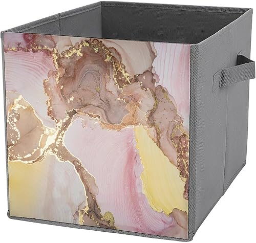 Luxury Marble Cute Storage Cubes, Modern Elegant 11 Inch Fabric Bins with Double Handles,Closet Organizers for Shelves,Foldable,for Clothes,Toys