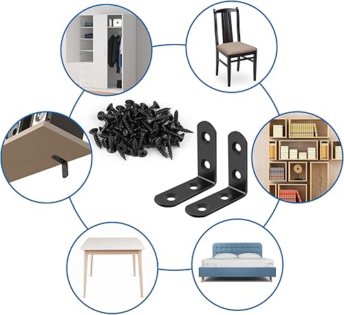 Miniatura 6 de 16 piezas de conjuntos de soportes de esquina en L de acero inoxidable, soporte de ángulo recto de 90 grados con 64 piezas de tornillos, el soporte