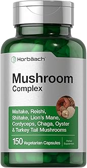 Horbäach Mushroom Complex Capsules | 150 Count | Non-GMO & Gluten Free Supplement | Reishi, Chaga, Lions Mane, Cordyceps, Maitake, Shiitake, Oyster and Turkey