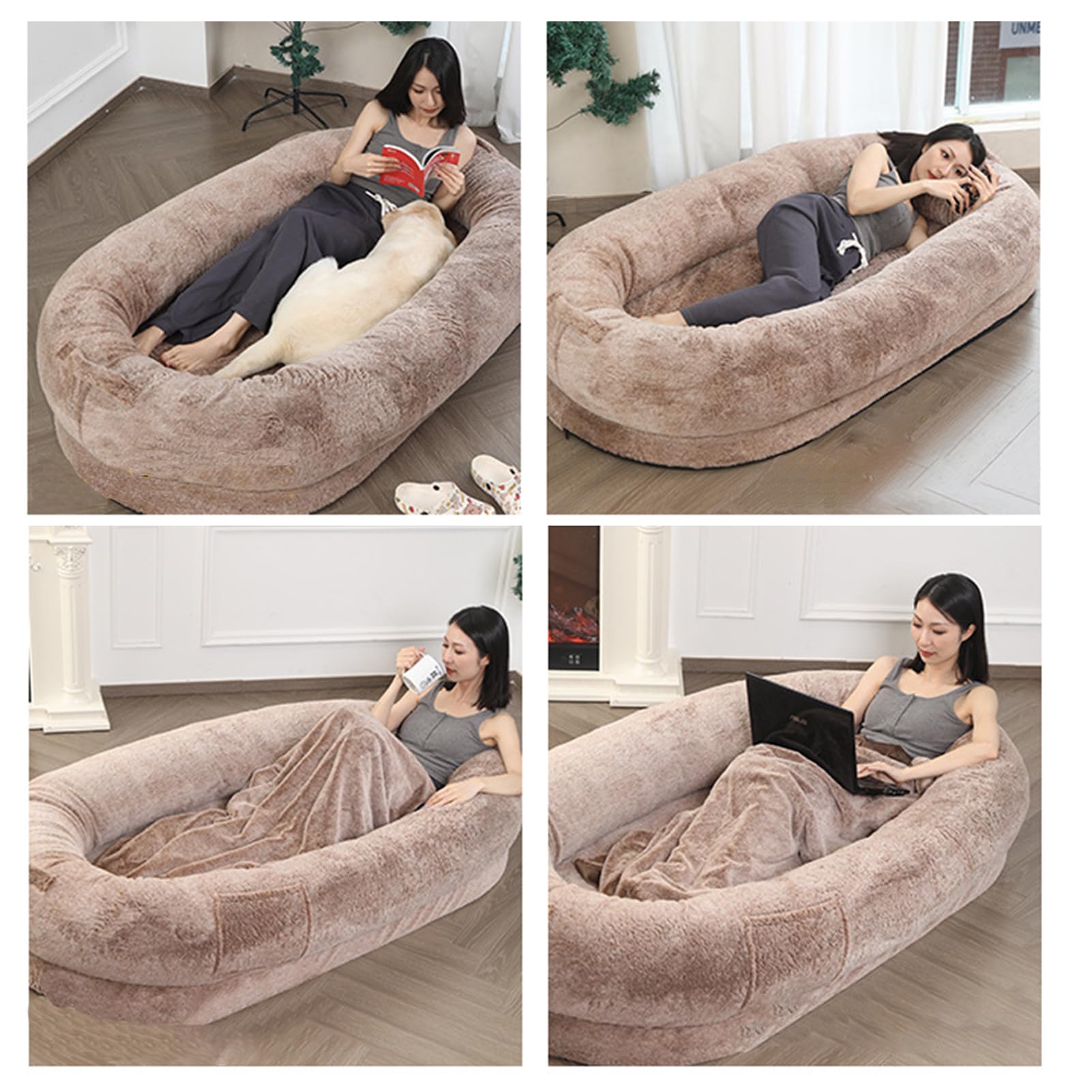 XXL Hundebett 178x84 Cm, Orthopädisch & Waschbar – Für Mensch Und Hund, Mit Decke, Kissen & Tragegriffen