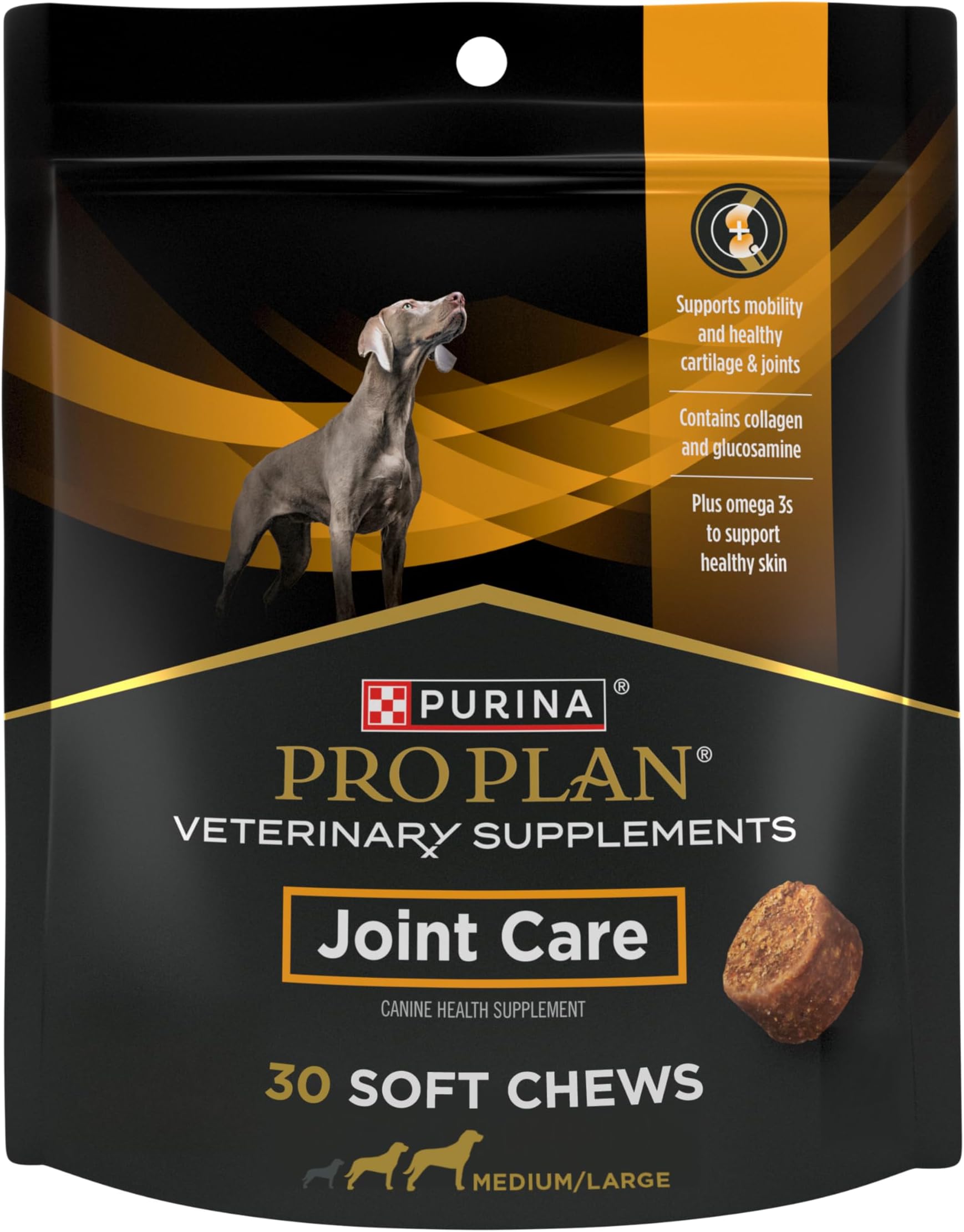 - Purina Pro Plan Veterinary Large Breed Dog Joint Care Supplement with Glucosamine, Chondroitin, and Collagen to Support Hip and Joint Health โ 30ct Pouch