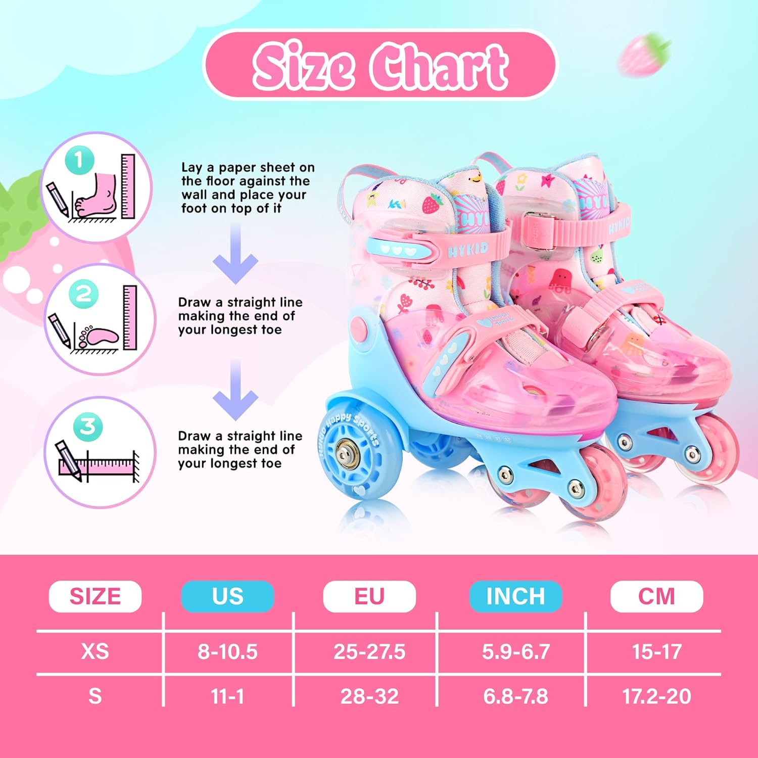 HYKID Toddler Roller Skates, 4 Adjustable Sizes, Fun Illuminating, Safety Three-Point Type, Breathable Upper, Beginners' Roller Skates for Girls Boys Kids