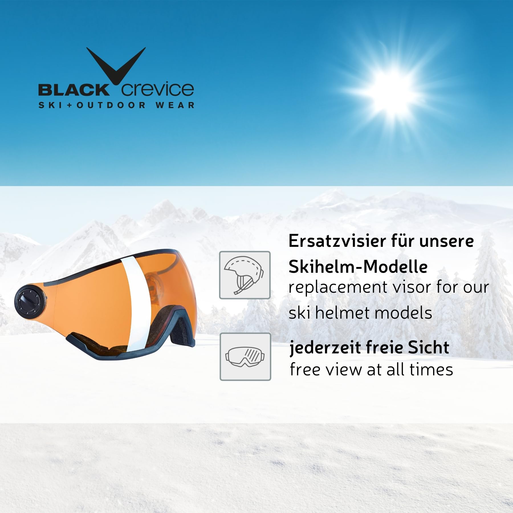 BLACK CREVICE Visière de rechange avec protection complète I Visière de rechange pour casque de ski Arlberg & Gstaad & Saalbach & Silvretta I 5 couleurs I Visière de casque de ski avec revêtement