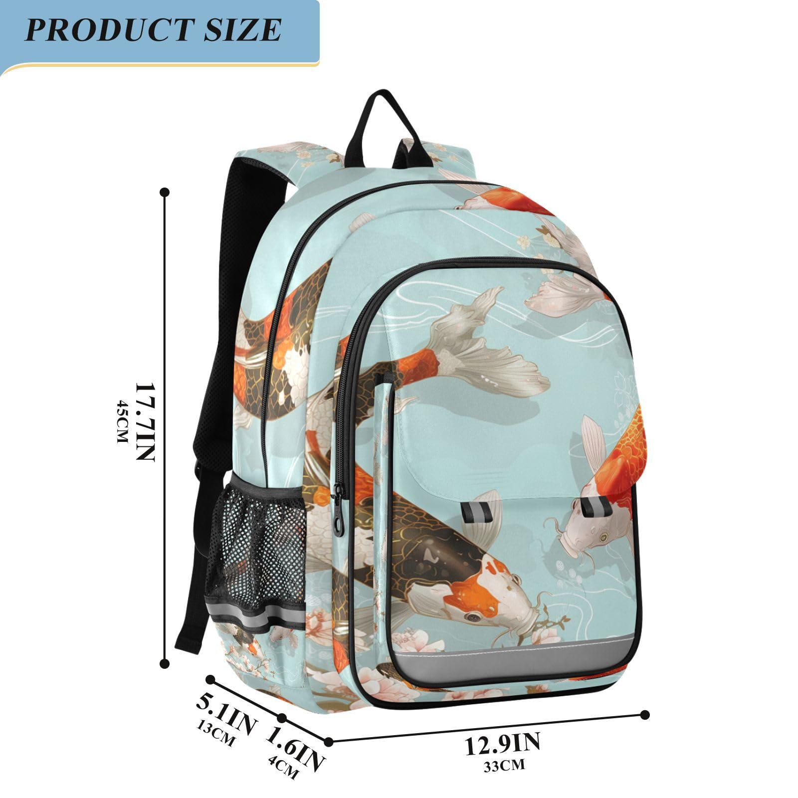 Pesce Koi Colorato Nuoto Zaino Scolastico per Studenti,Zainetti per Bambini e Ragazzi,Ideali per La Scuola Viaggi