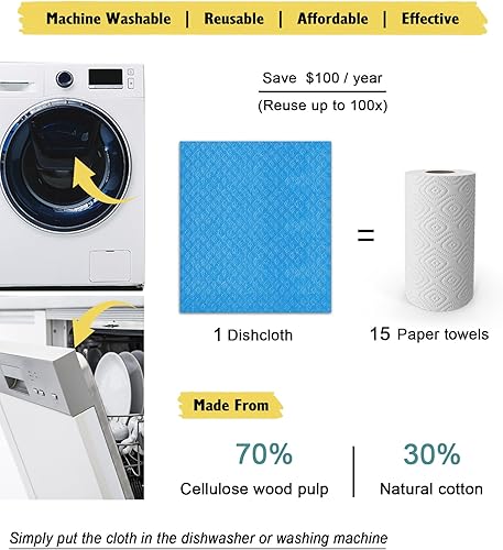 Miniatura 4 de Paños de cocina suecos  Paquete de 10 paños de esponja de celulosa lavables  Toallas reutilizables antiarañazos trapos de limpieza ultra absorbentes