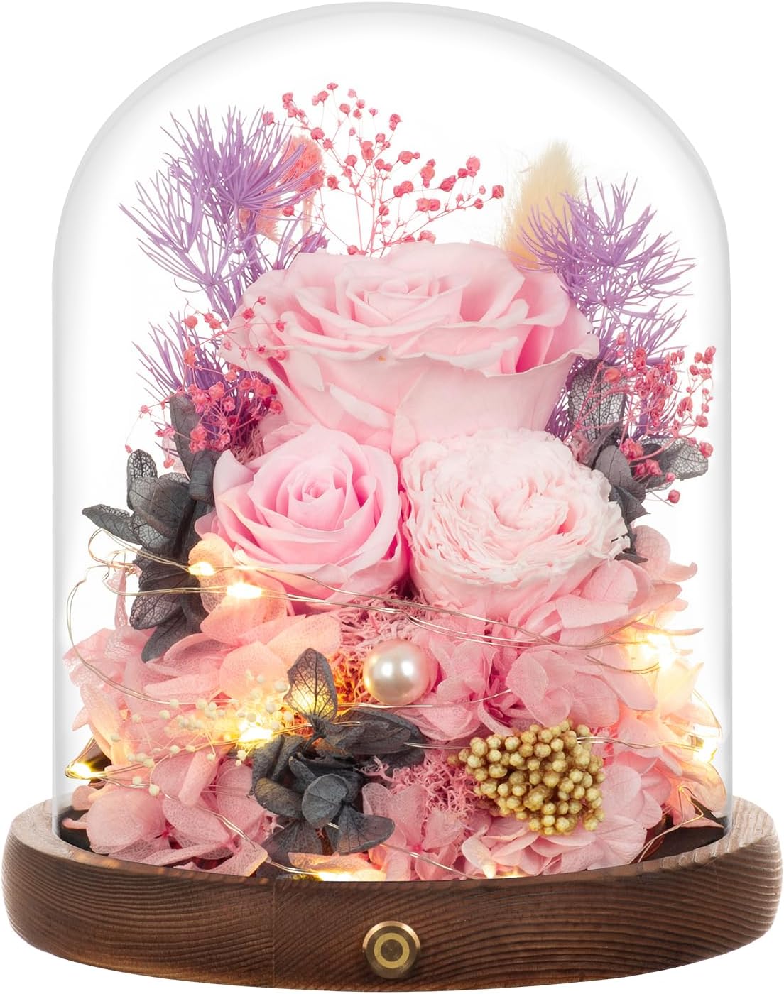 Large Preserved Flowers with Card&Box-Flowers for Delivery Prime,Eternal Rose with Lights,Roses in Glass Dome,Romantic Gift for Her,Decoration,Fresh Rose Flowers for Mom, Birthday, Anniversary (Pink)
