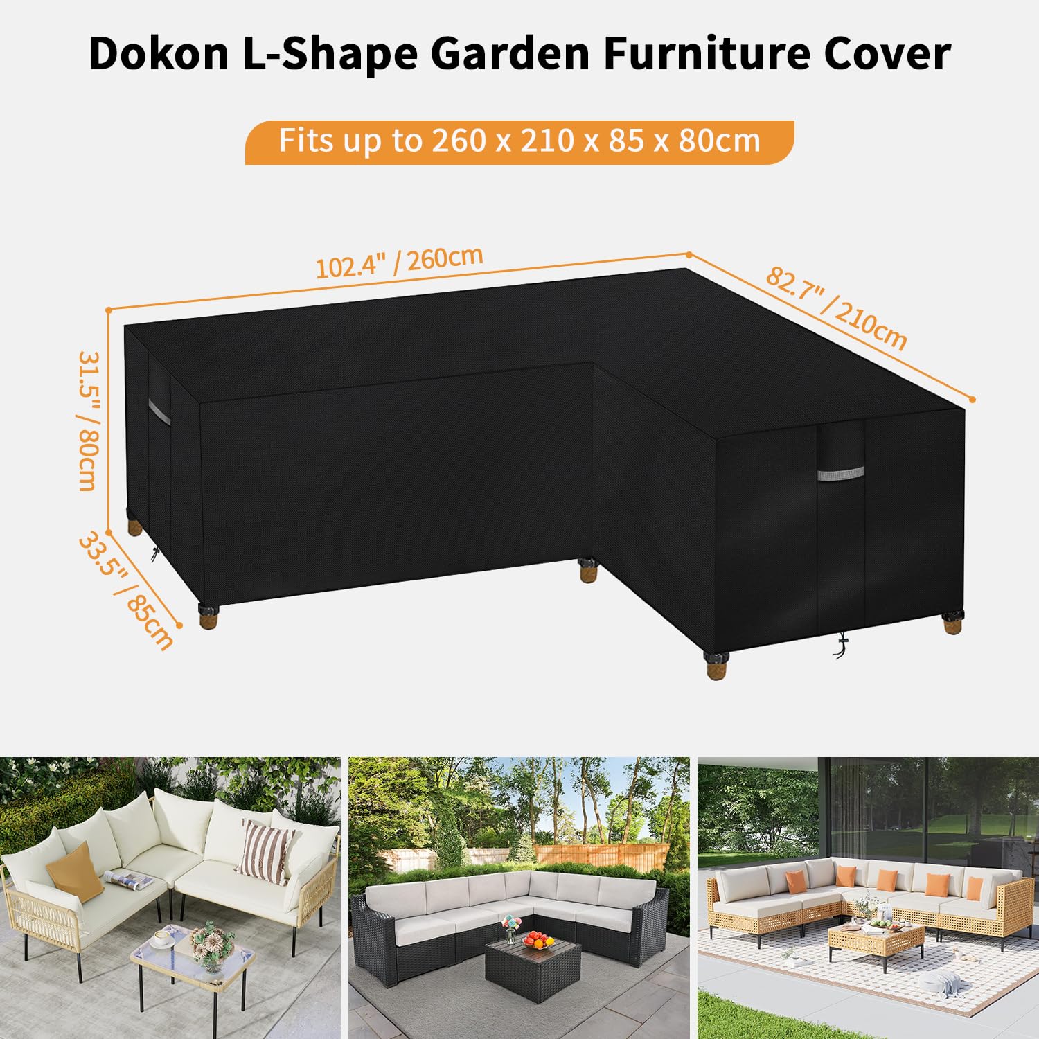 Dokon L-Shape Garden Furniture Covers Waterproof Heavy Duty Oxford Fabric Windproof Anti-UV Outdoor Rattan Corner Sofa Cover with Air Vents - Image 2