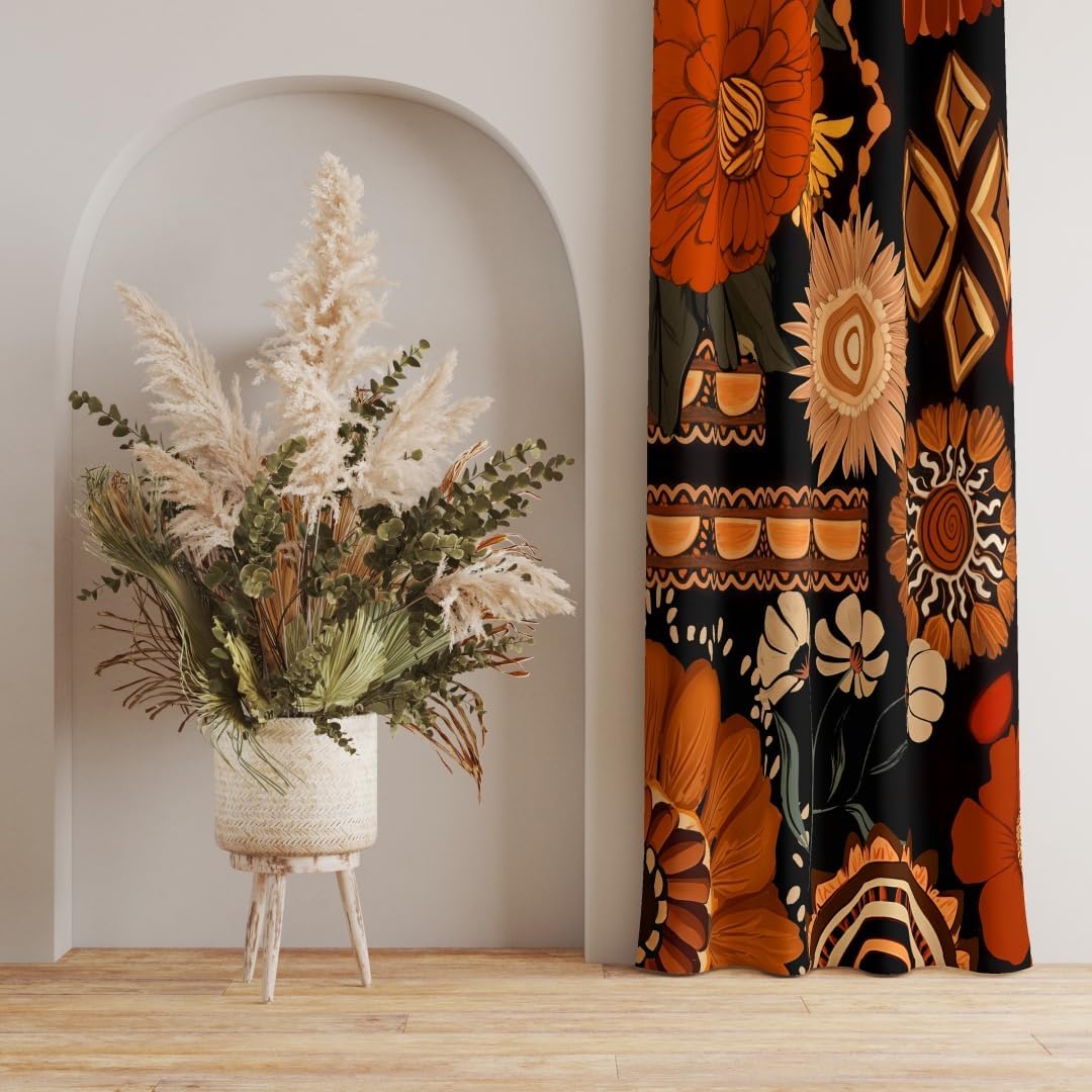 100% Blackout Boho Floral Curtains for Bedroom 84 inch Long 2 Panels 52x84 inch Aesthetics Retro Farmhouse Botanical Black Out Drapes for Living Room Thermal Insulated Room Darkening Window Treatments