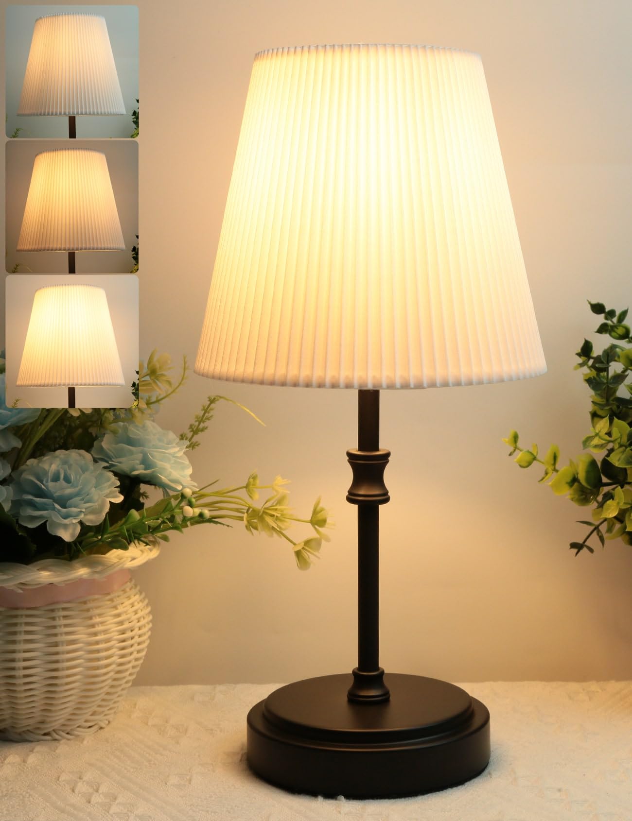 Bedside Lamps, 31.5cm Touch Control Night Light with Metal Base 3-Way Brightness Changing Dimmable LED Bulbs Desk Lamp Retro Table Lamp for Bedroom Living Room Children's Room