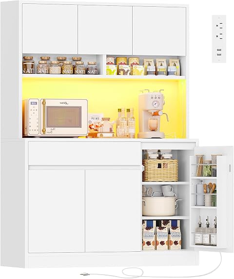 39.4"W Pantry Cabinet with Charging Station, Kitchen Pantry Cabinet