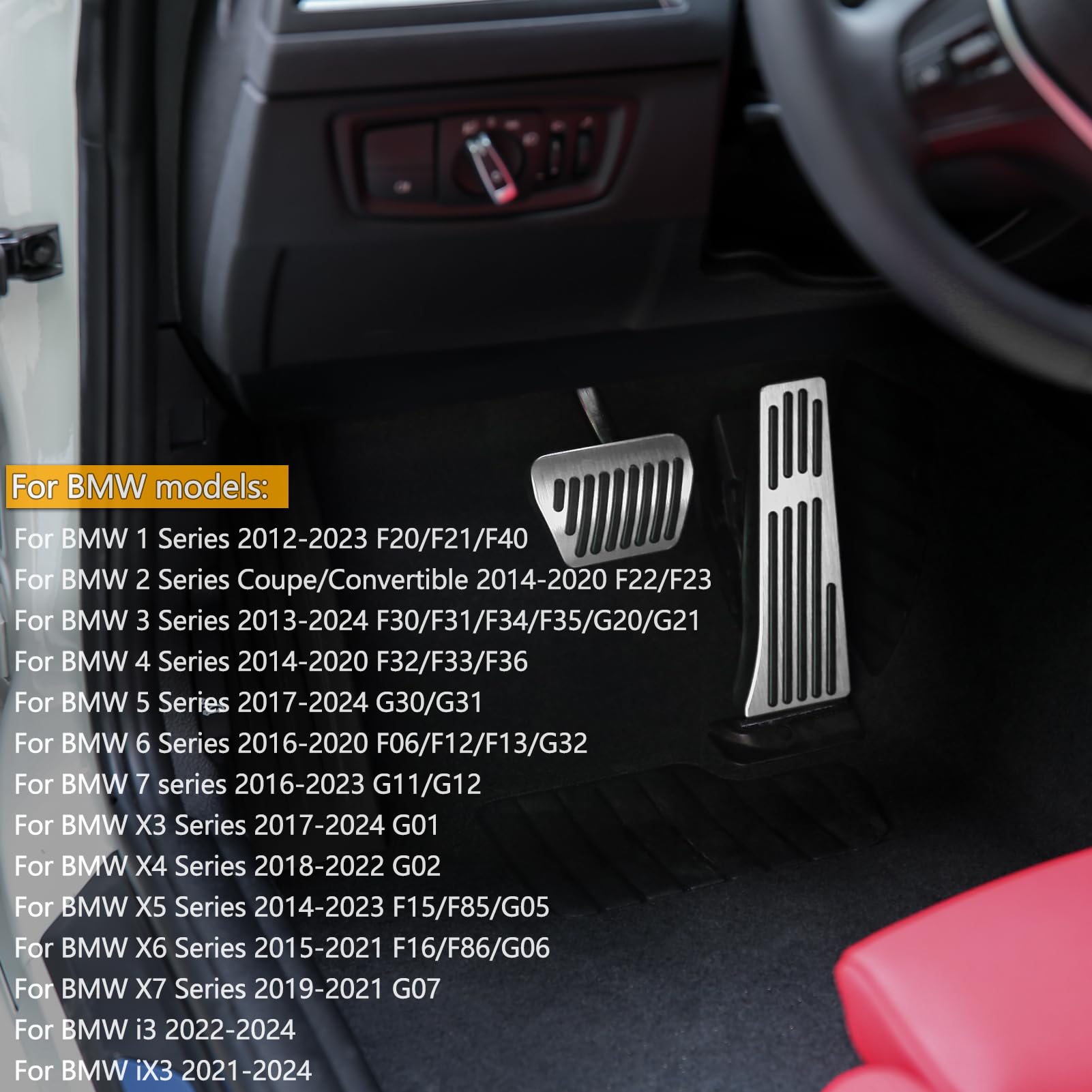 Thenice for BMW 3 4 5 7 Series X3 X4 X5 X6 X7 Anti-Slip Foot Pedals Aluminum Automatic Brake and Gas Accelerator Pedal No Drilling Covers -Silver