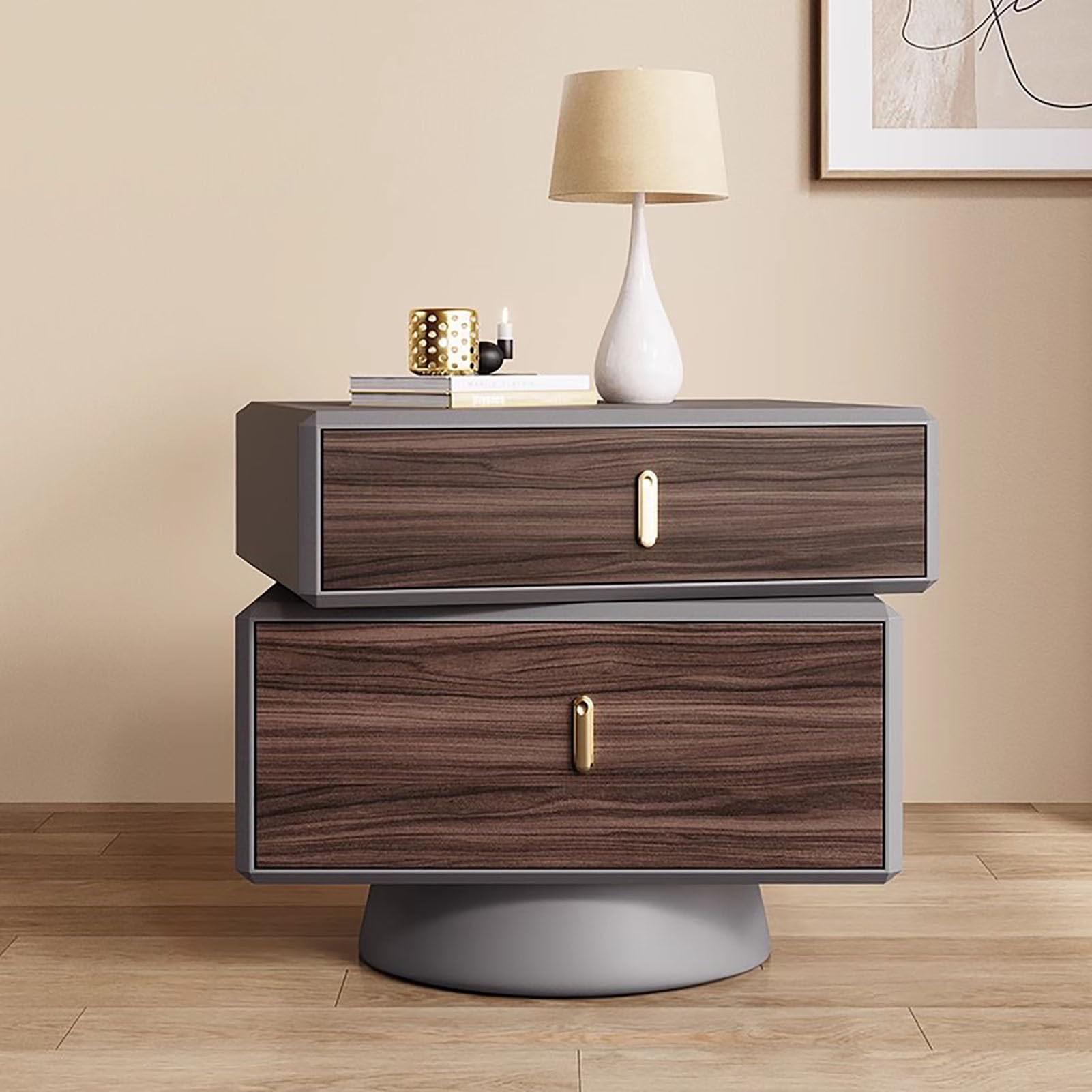 SXZenSpace Modern Rotatable Nightstand,Creative Bedside Table Durable Wood Top End Side Furniture Required for Bedroom Halway,G,50x40x50cm(20x16x20inch)