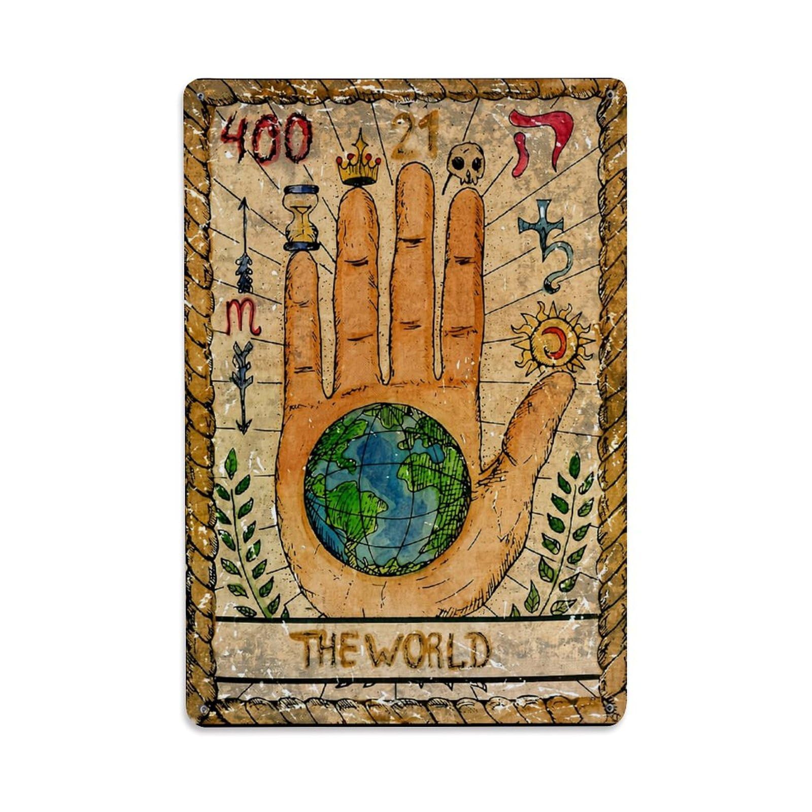 Jdfenggu Vintage Hand Holding Earth Globe Symbolic Design Retro Metal Tin Sign, Decor Art Poster For Bar, Home, Man Cave, Kitchen, Laundry Room Gift 8X12inch
