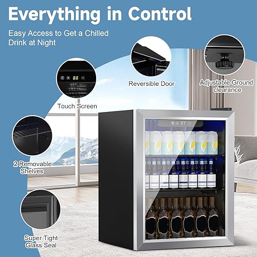 Miniatura 2 de Refrigerador de bebidas, mini refrigerador para 70 latas, puerta de vidrio para bebidas, refrescos, cerveza o vino, refrigerador pequeño para