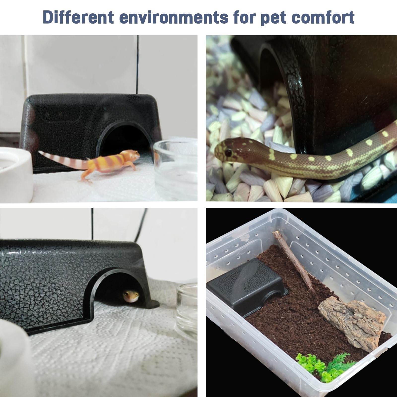 Piel de serpiente duradera para reptiles, piel de pitón de bola, piel de geco de leopardo, piel de dragón barbudo, fácil de limpiar, cueva para tanque, recinto y terrario (7.4 x 4.72 x 2.56