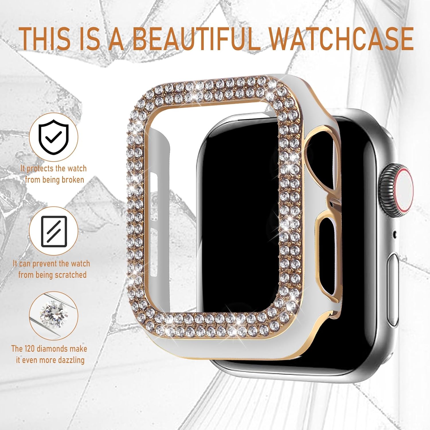 VIQIV for Bling Apple Watch Bands Series 9 8 7 6 5 4 3 SE 45mm 44mm 40mm 38mm 41mm 42mm for Women Dressy, Upgraded Starlight Stretchy Cute Bracelet with Bling Cover for iWatch Band, Diamond Rhinestone Metal Wristbands Straps