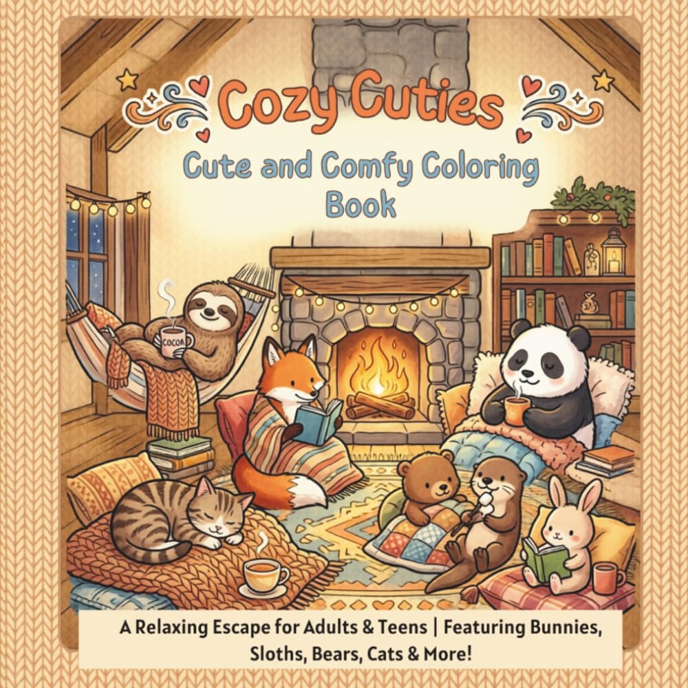 Cozy Cuties: Coloring Book for Adults and Teens Featuring Adorable Animals, Warm Blankets, and Relaxing Moments