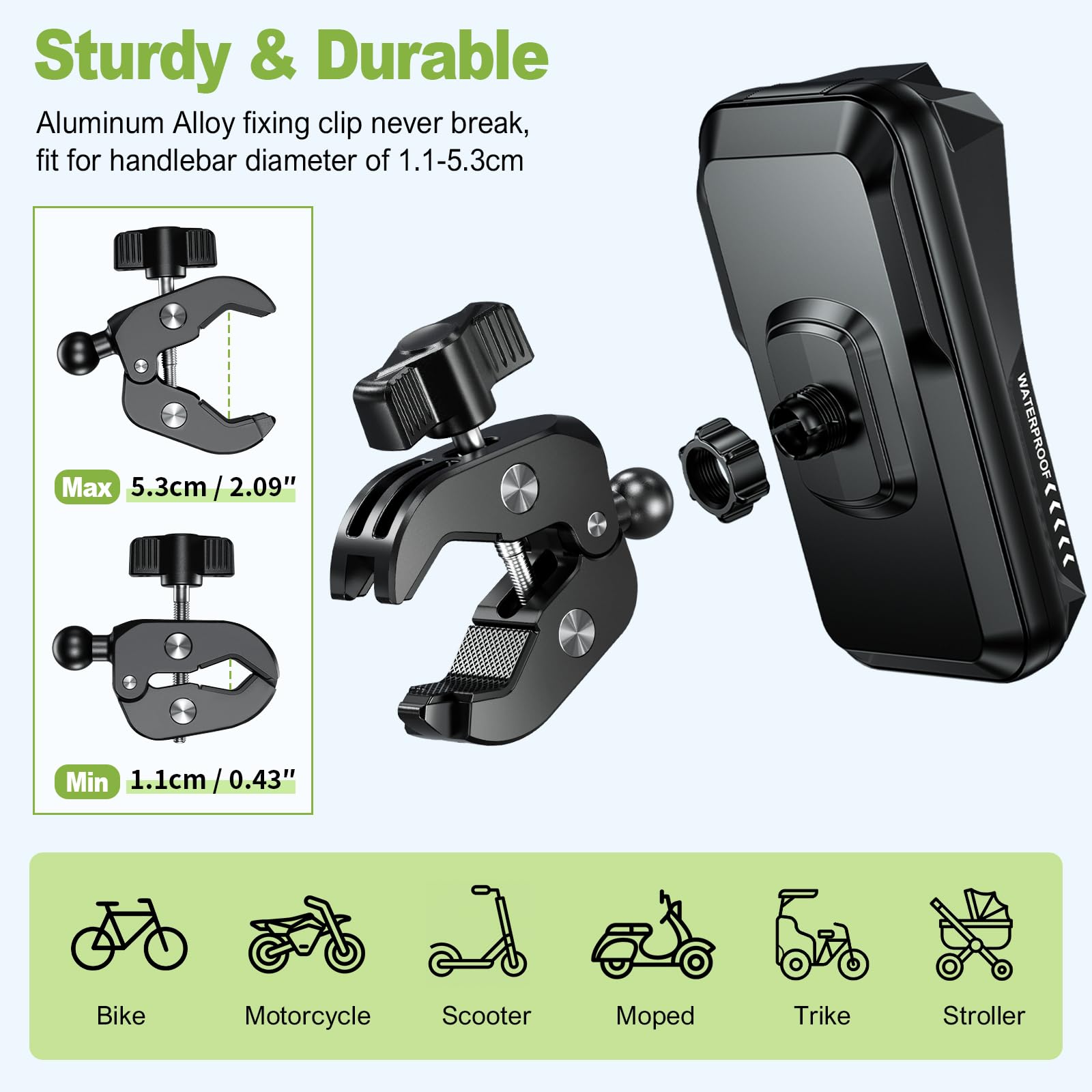 Handyhalterung Motorrad Wasserdicht Universal Anti-Shake Telefonhalterung mit Touchscreen Sonnenblende 360° Drehbar Halterung Motorrad Metall für Smartphone bis zu 7,0" (Schwarz C)