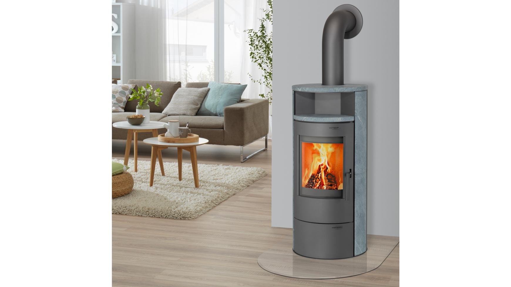 THERMIA Kaminofen München, Naturstein, 7 kW, Dauerbrand, Automatik grau