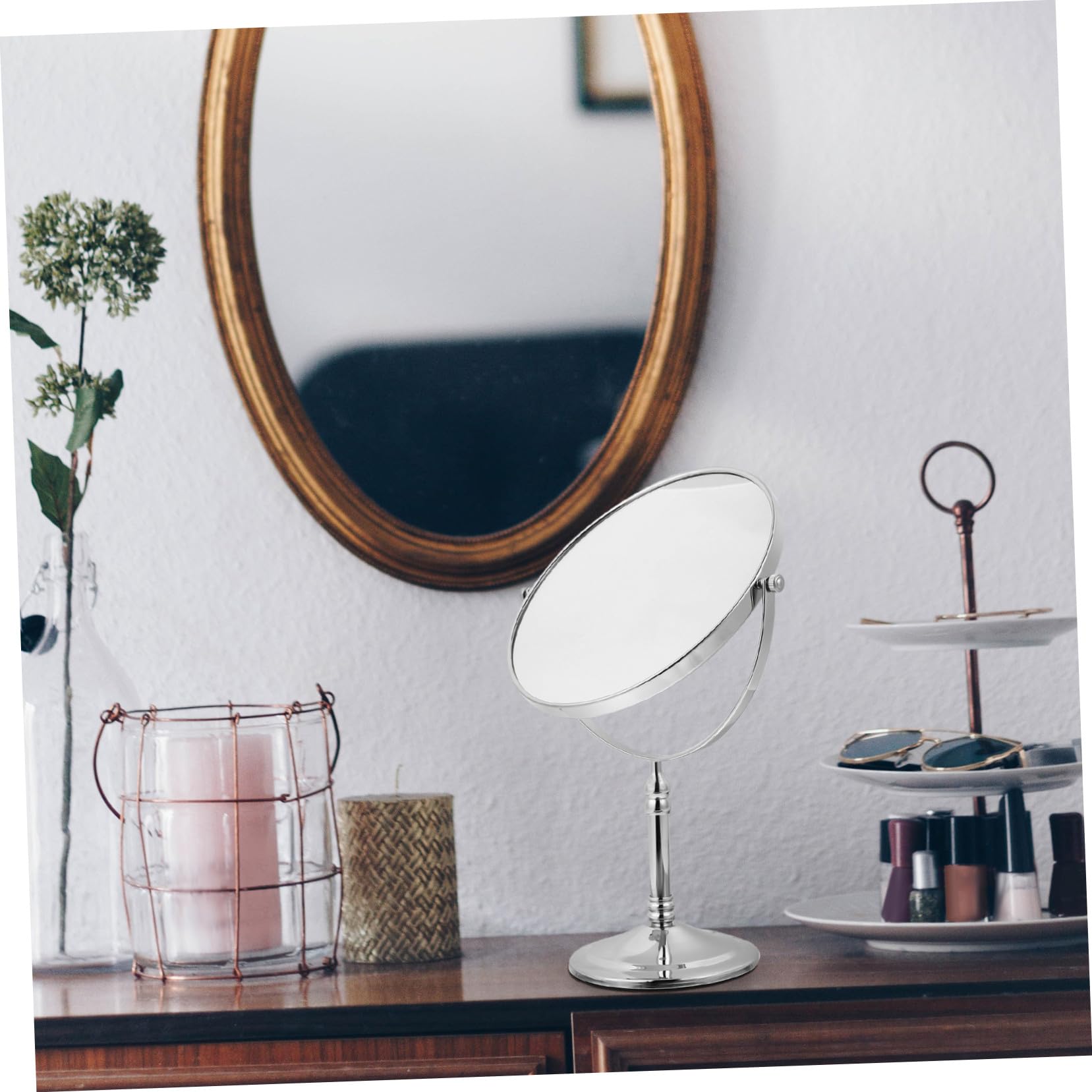 Espejo De Maquillaje Doble Cara Giratorio Aumento Luces Led Superficie HD para Mujer