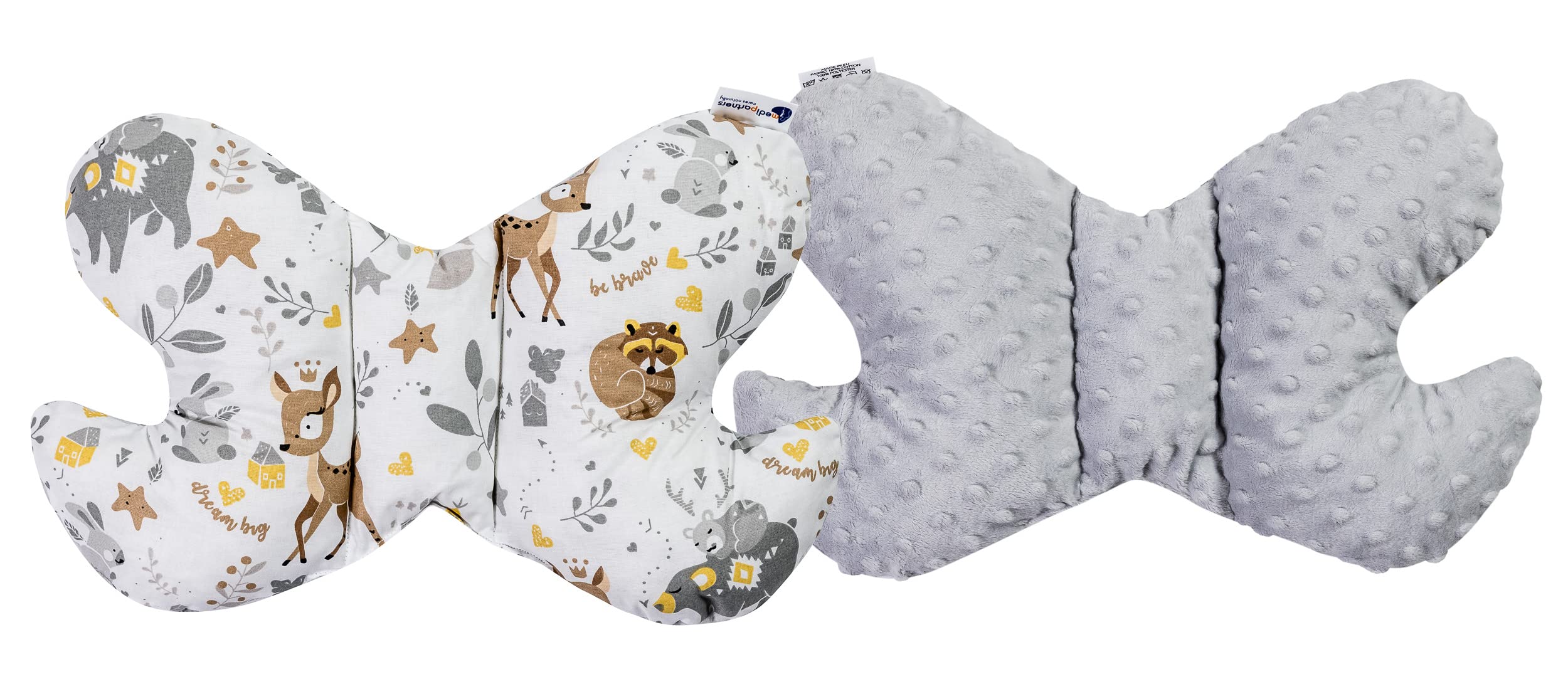 Medi Partners KOPFKISSEN Kinder Nacken Nackenstütze 100% Baumwolle/Minky Baby Nackenhörnchen für Auto Kinderwagen autofahrt Reisen Schlaf Hals Kissen Schlummerrolle (REH mit grauem Minky)