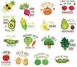 Funny Food Pun Fridge Stickers, 16 Pcs, Removable Cute Veggie and Fruit Puns for Fridge, Laptop, Water Bottle, Tumbler, Notebook