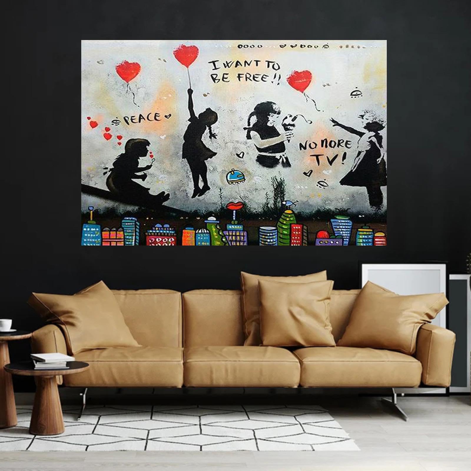Banksy Art Abstrait Petite Fille Papillon Ballon Toile Peinture Moderne Creative Graffiti Mur Art Affiche DéCoration De La Maison Murale 70x100cmx2 Sans Cadre