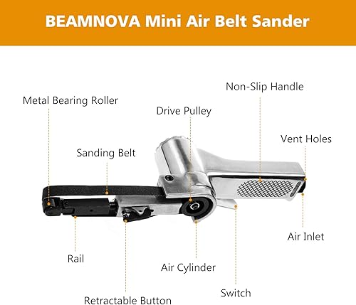 Miniatura 2 de BEAMNOVA Mini lijadora de correa de aire para carpintería de metal de trabajo de 38 pulgadas amoladora angular de mano herramienta neumática