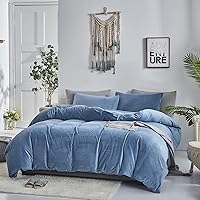 Vista 197 de Luxlovery - Juego de edredón azul neblina, tamaño matrimonial, minimalista, azul polvoriento, edredones de algodón suaves y transpirables, azul
