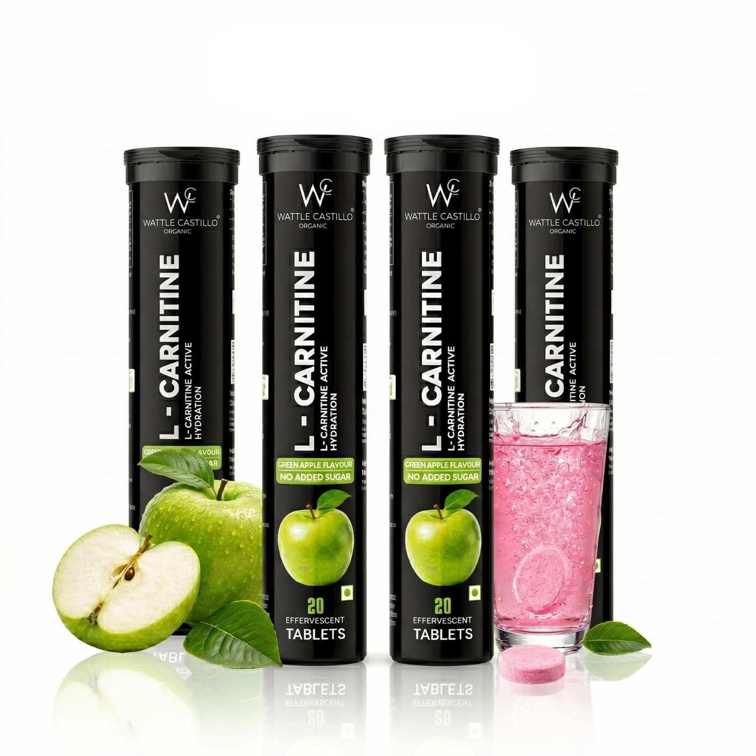 L-Carnitine Effervescent Tablets | Green Apple Flavor | Apple Cider Vinegar, Moringa, Vitamin B6 & B12 | Hydration & Energy Support | No Added Sugar | 20 Tablets (Pack Of 4)-image-49