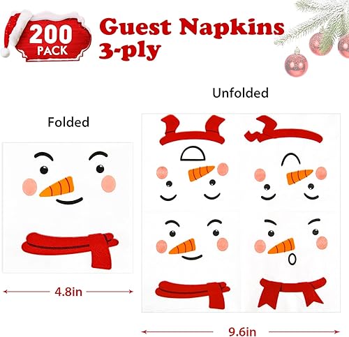 Miniatura 3 de 200 servilletas de Navidad, muñeco de nieve, desechables, de papel, cóctel, bebida, almuerzo, cena, vacaciones, suministros de fiesta de Navidad,