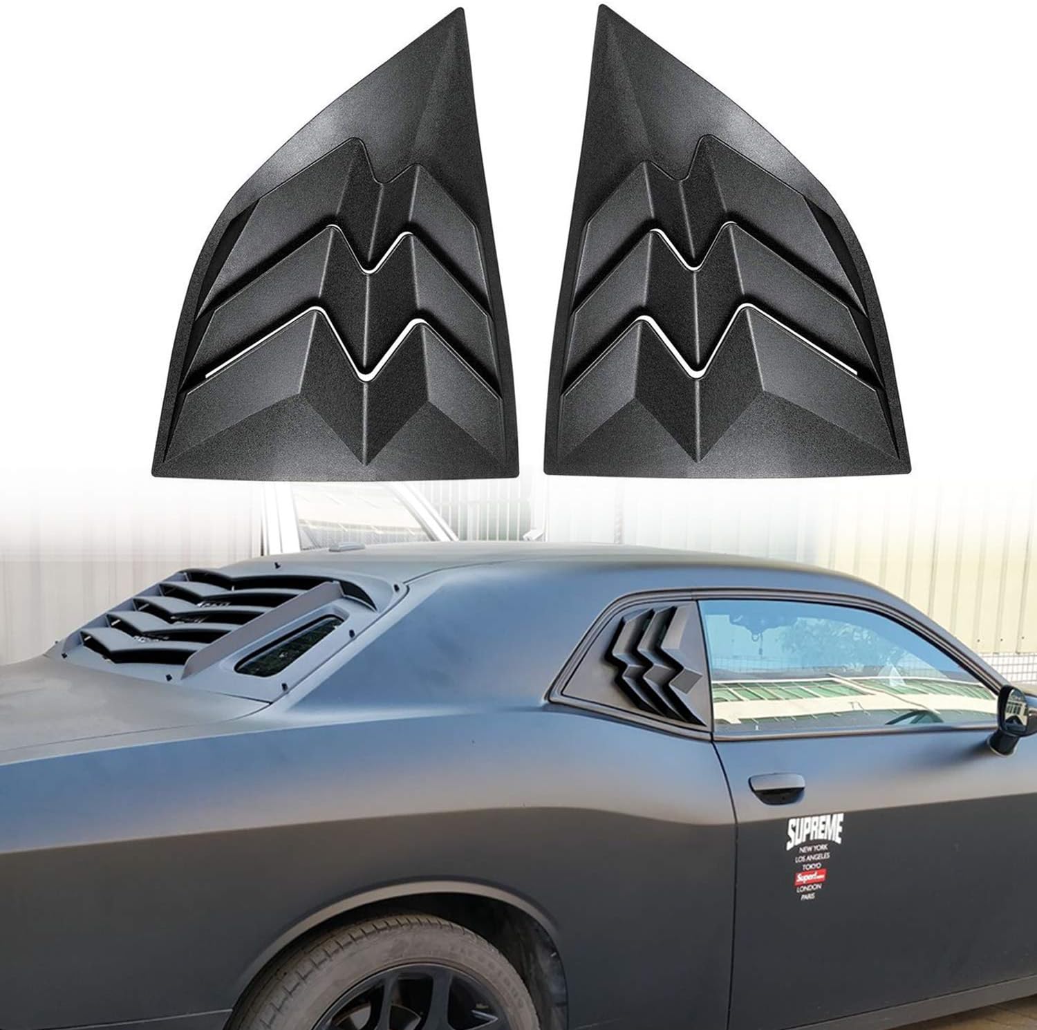 E-cowlboy for 2008-2021 Dodge Challenger Side Window Scoop Louvers, ABS Window Visor Cover, Sun Rain Shade Vent Matte Black