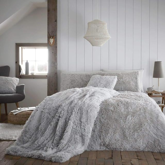 KOLLACHE Hug & Snug Fleece Cuddles Duvet Cover Set Teddy Thermal Cosy Warm Quilt with Matching Pillowcase Bedding Set Size : Single Colour : Silver