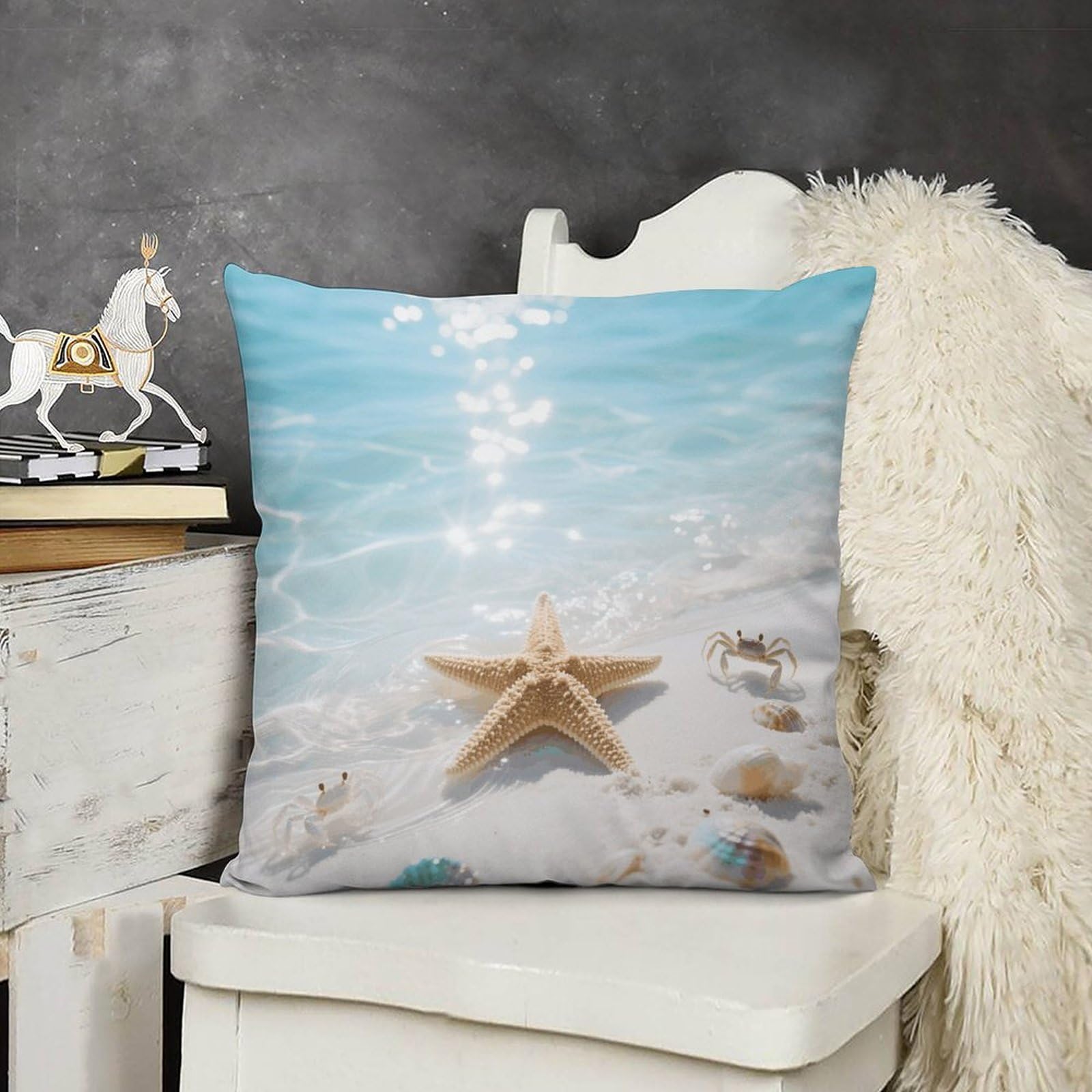 FodPand Boho Farmhouse Starfish Blue Ocean Pillow Covers with Hidden Zipper 20x20 Soft Plush Cushion Cover Decorative Throw Pillow Cases for Couch Bed Sofa Living Room Indoor Outdoor Home Decor