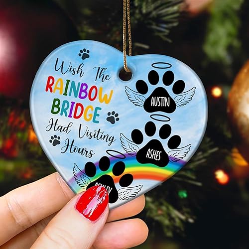 Miniatura 5 de Adornos conmemorativos para mascotas, adorno conmemorativo de pérdida de perro, adorno de huella de pata, adorno de cerámica de puente de arco iris,
