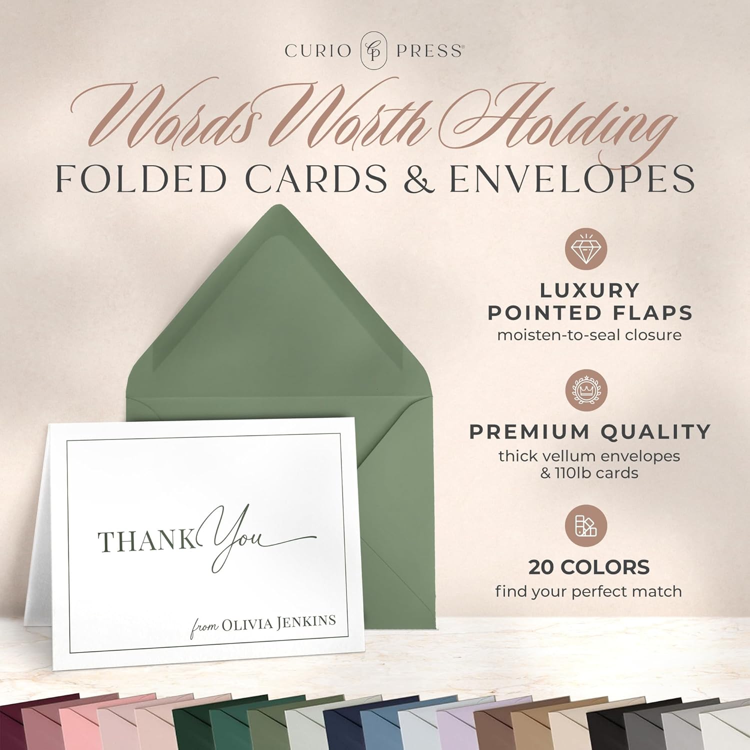 Personalized Stationery for Women Thank You Cards with Envelopes, Custom Notecards Name, Script & Border Personalized Note Cards For Women, Men, Thank You Custom Card, Gift Idea - Polished Fold