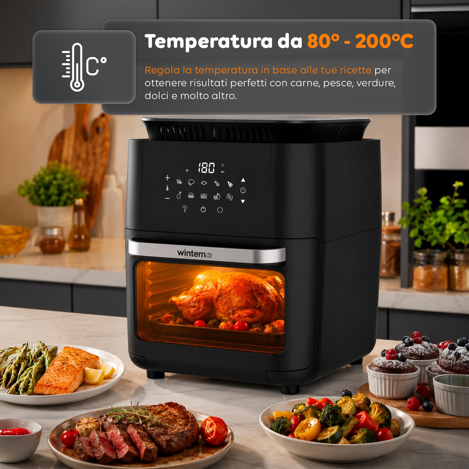 Avilia Friggitrice ad Aria 12 Litri XXL con Display Touch – Airfryer 1800W con 12 Programmi, Cottura 360° e Accessori Inclusi per Piatti Croccanti e Sani Senza Olio – Forno ad Aria per Famiglie