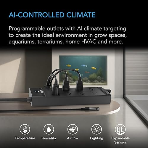 Miniatura 2 de AC Infinity Outlet AI+, controlador de entorno, tira de alimentación WiFi inteligente, humedad de temperatura de doble zona, control individual 8