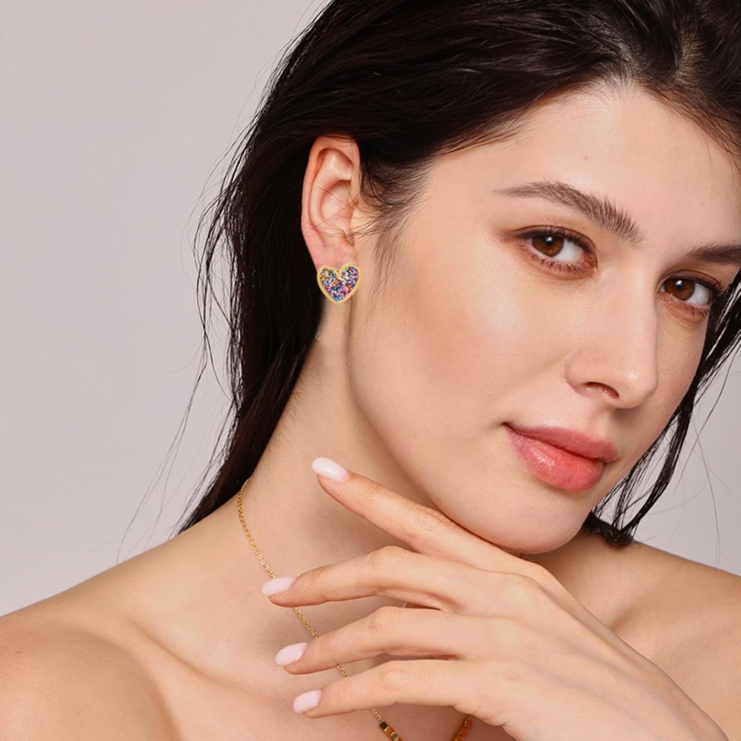 Glitter Small Gold Heart Love Earrings for Women Hypoallergenic Dainty Colorful Fashion Cute Tiny Hear t Stud Earrings - Image 3