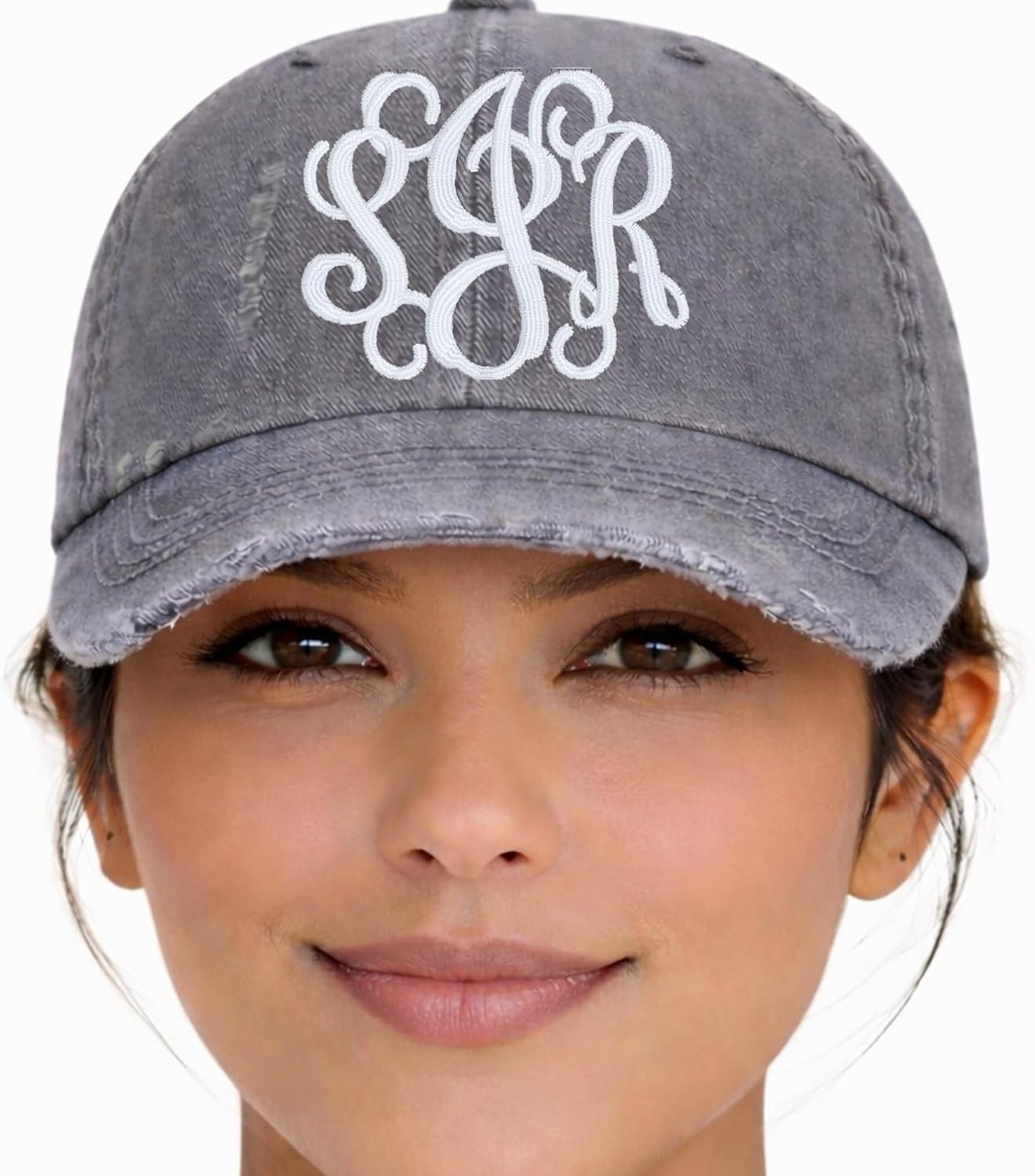 Women's Custom Monogrammed Personalized Initials Hat, Small or Large Design, Embroidered Baseball or High Ponytail Cap, Center or Corner, Handmade Gift for Her Wife Sister Friend Mom, Birthday Present