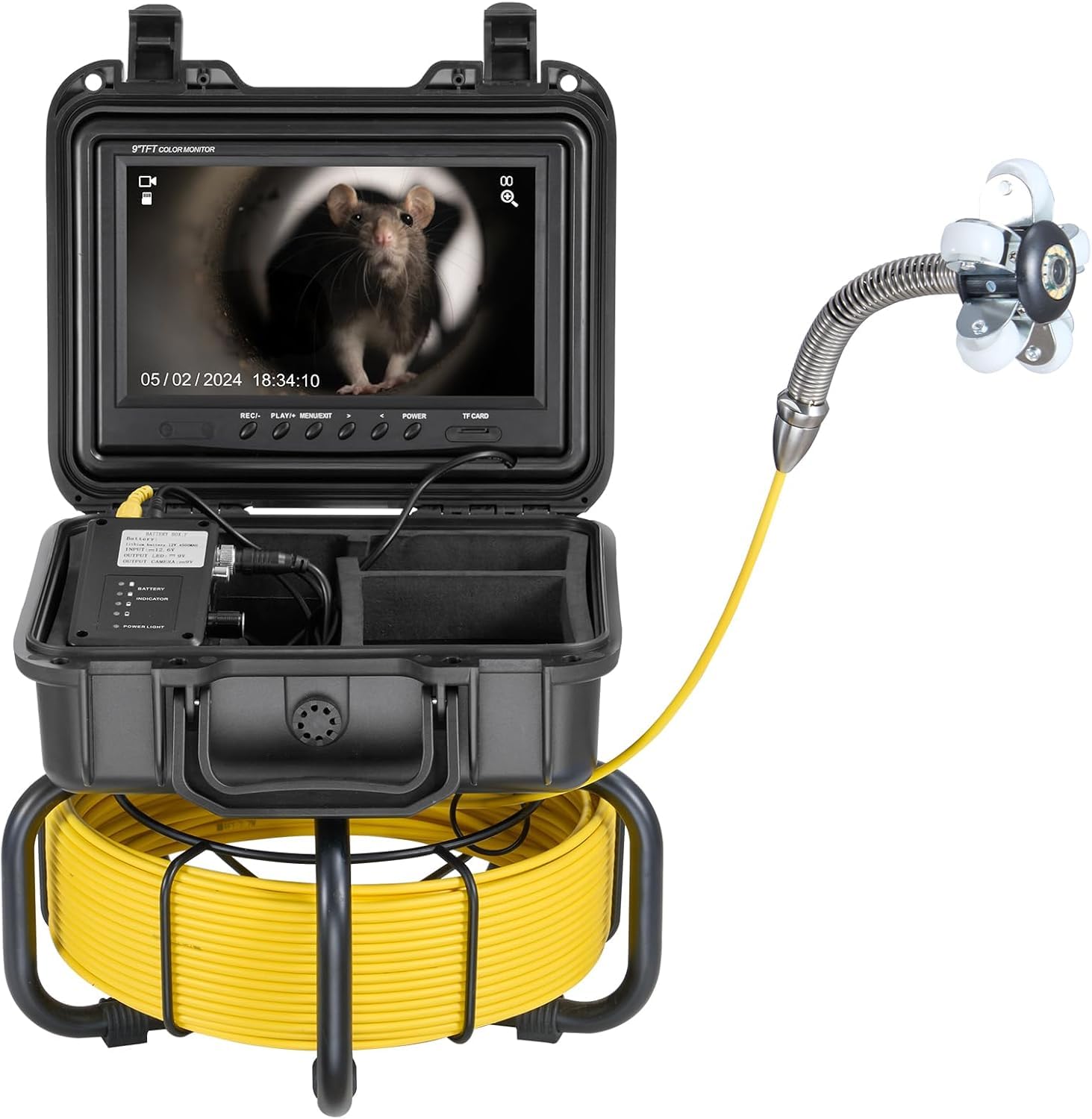 VEVOR 165 ft/50m Self-Leveling Pipeline Inspection Camera with 9" 1080P HD Screen, 36X Zoom, IP68 Waterproof, 32GB Card, Black