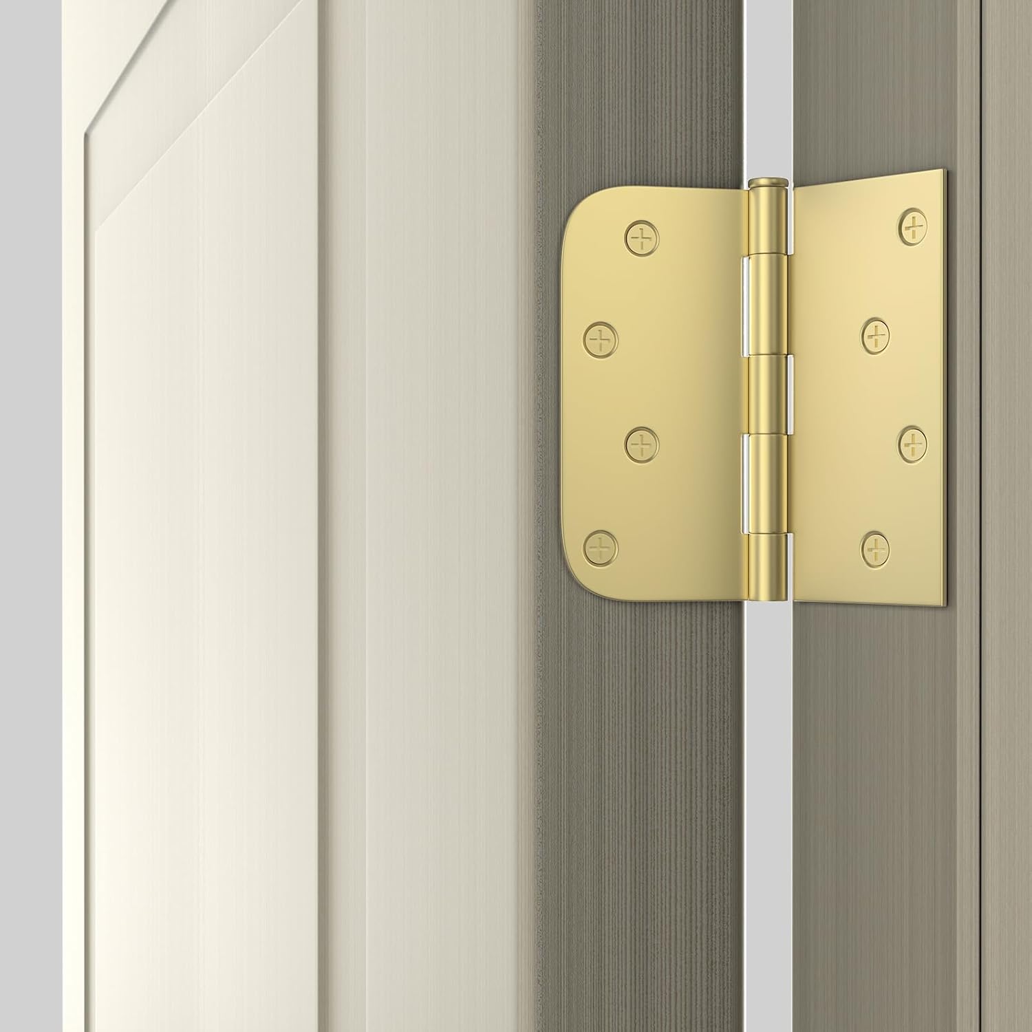 goldenwarm Pack of 6 4in Door Hinges Brushed Brass Gold Door Hinges Butt Hinges with Square & Round Corners, Interior Door Hardware