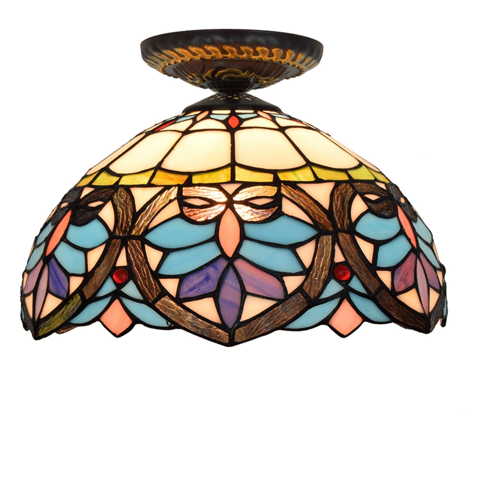 HJRegaFimu 12 Inches Ceiling Light Small Stained Glass Chandelier Blue Heart Vintage Decor Uplighter Lamp For Living Dining Room Bedroom Corridor